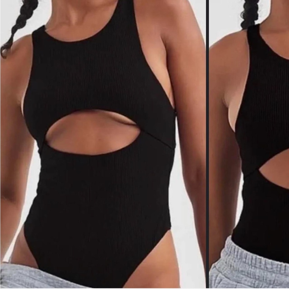 For Love and Lemons- size XL- black ribbed thong stretch bodysuit. EUC.